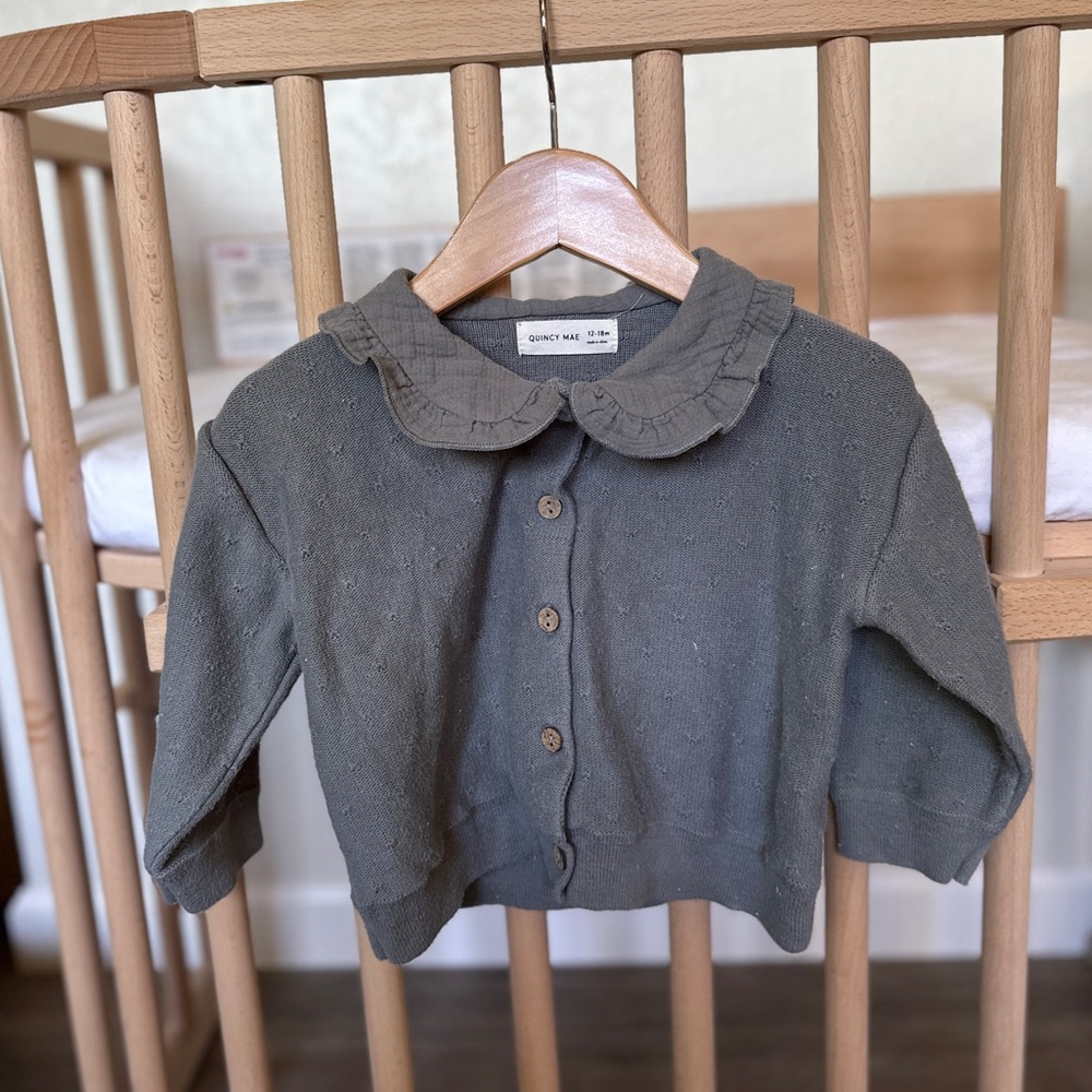 Quincy Mae Ruffle Collar Cardigan- Dusk